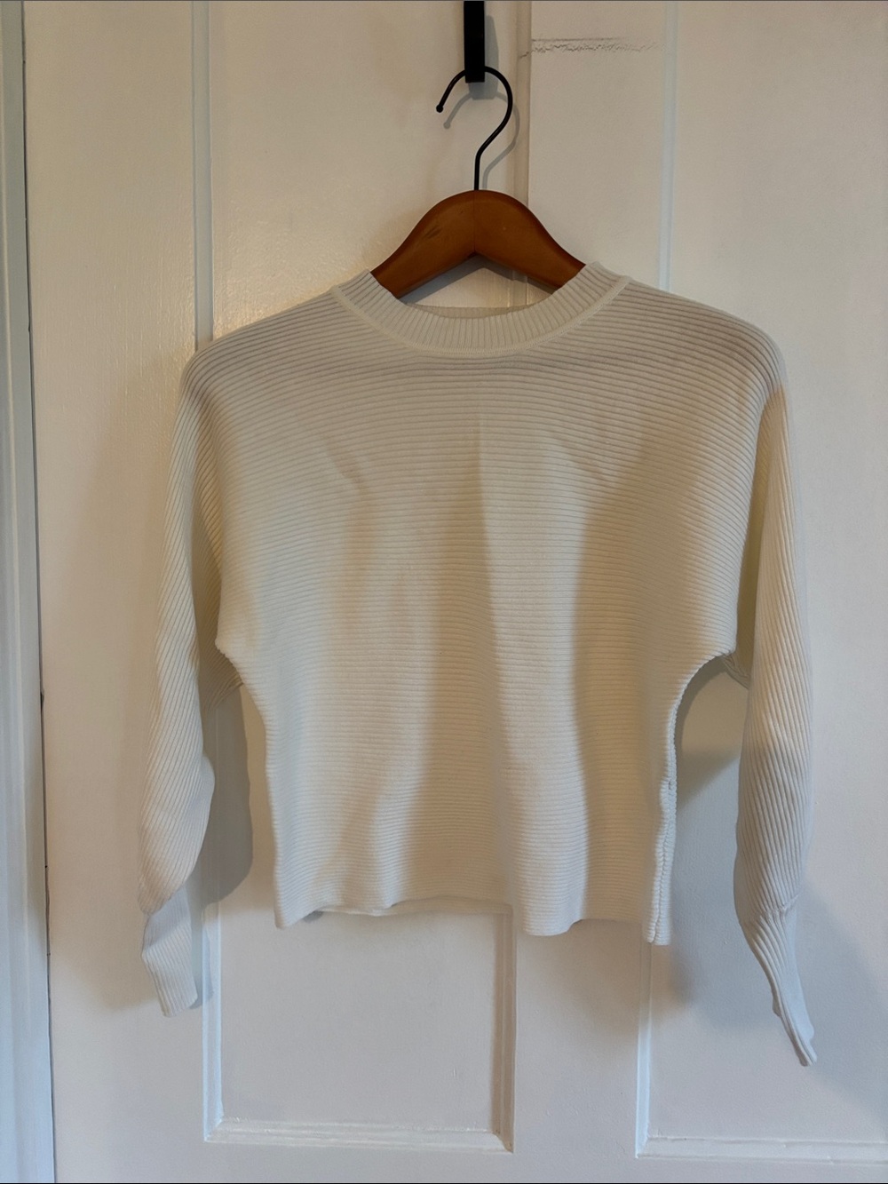 PINK ROSE Ivory Ribbed Crewneck Sweater